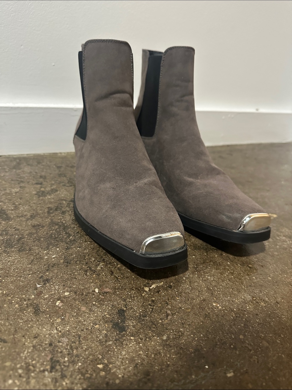 ASOS Gray Suede Chelsea Boots with Silver Toe Caps
